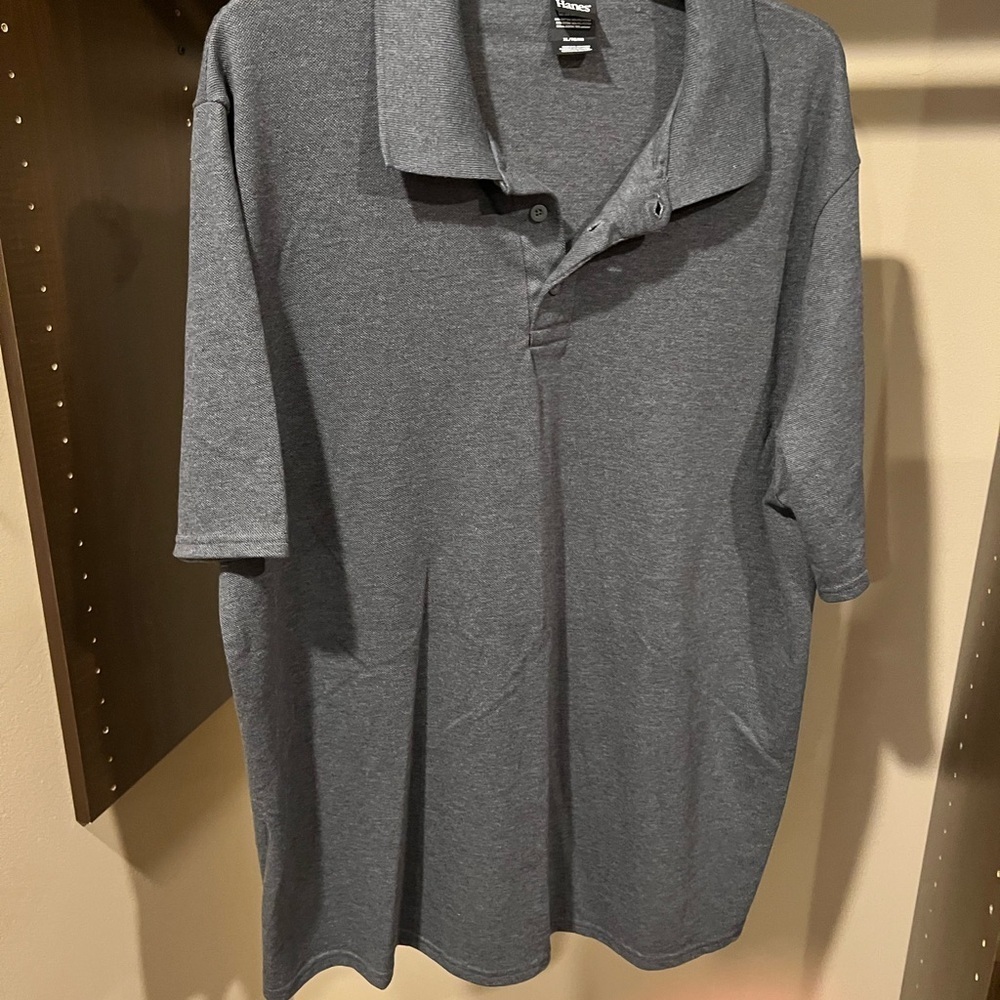 Hanes Gray Polo Shirt Soft Knit Short Sleeves - Picture 2 of 4